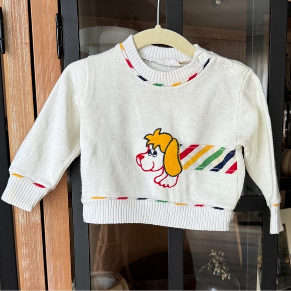 Vintage Doe Spun knit sweater embroidered dog baby girl boy unisex rainbow - Picture 3 of 6